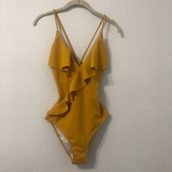 Cupshe Other - Cupshe Mustard Yellow Ruffle One Piece Swimsuit